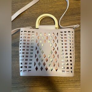 Joy Susan Madison Cut-Out Tote: Crossbody Handbag, Pink, White Stripes, READ